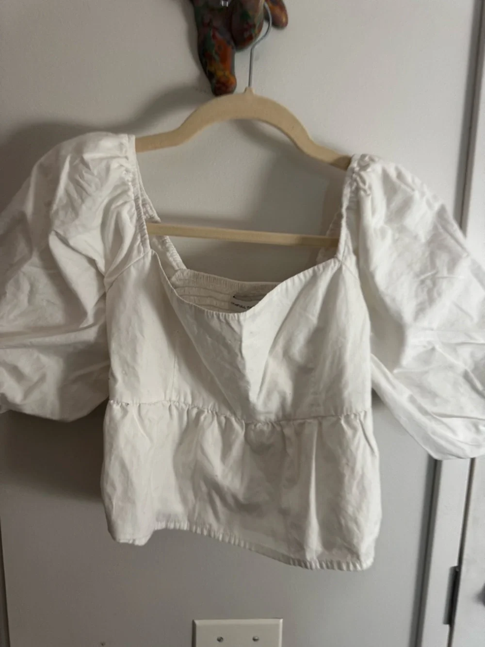 Faithfull the Brand Quincy White Puff Sleeve Square Neck Peplum Top 4